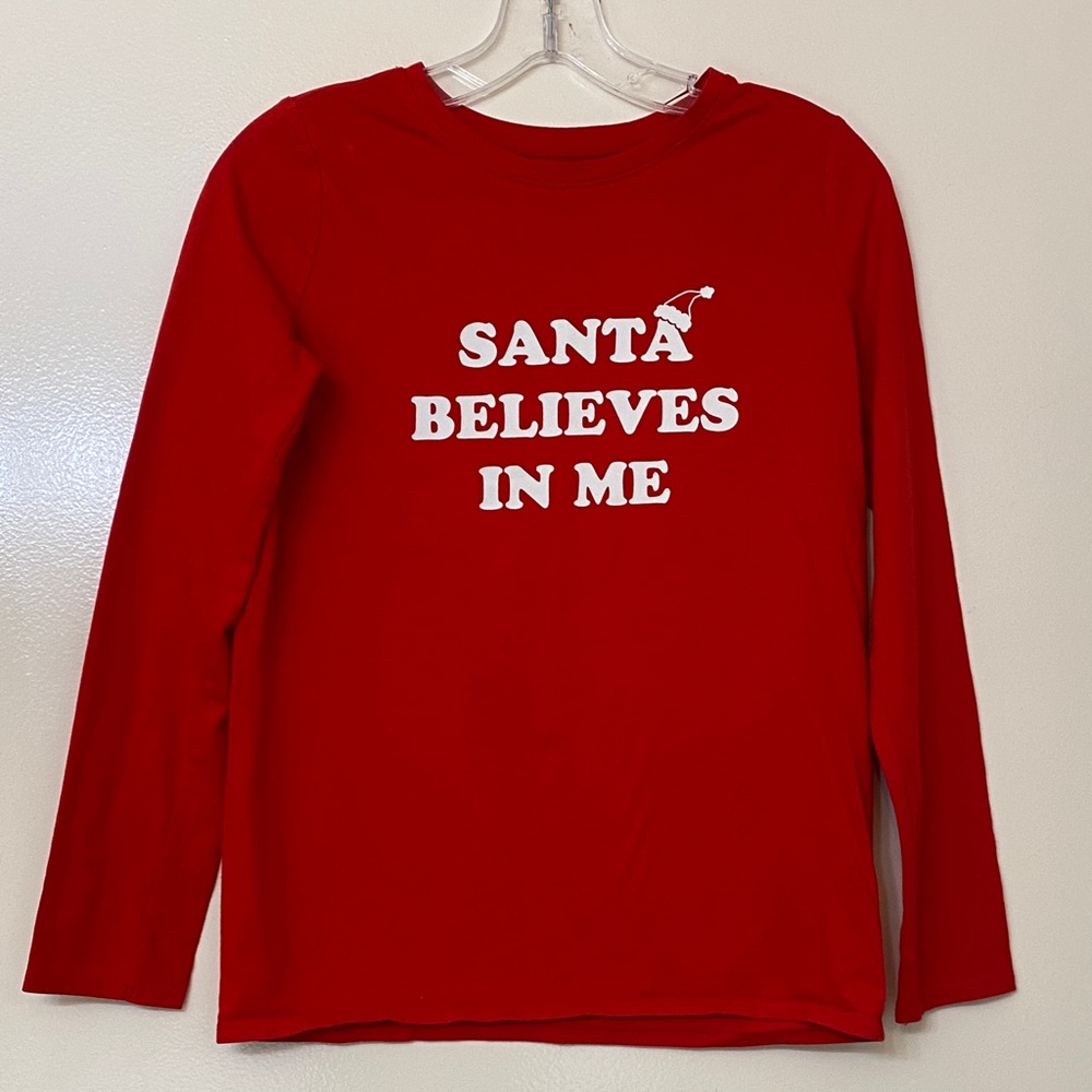 Cat & Jack Red Long Sleeve Tee with Santa Print